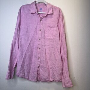 Ocean Coast Long Sleeve Button Up Collared 100% Linen Pink Shirt Size L Unisex‎